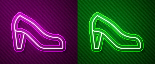 Luminosa Linea Neon Donna Scarpa Con Icona Tacco Alto Isolato — Vettoriale Stock