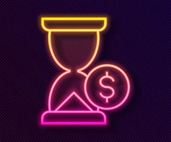 Λαμπερό Νέον Γραμμή Hourglass Δολάριο Εικονίδιο Απομονώνονται Μαύρο Φόντο Χρήματα — Διανυσματικό Αρχείο