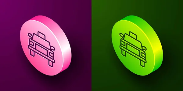 等距线出租车图标隔离在紫色和绿色背景 圆形按钮 — 图库矢量图片