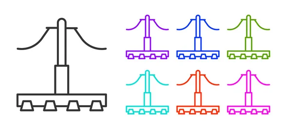 黑线铁路图标隔离在白色背景上 铁路高架线接触线 设置彩色图标 — 图库矢量图片