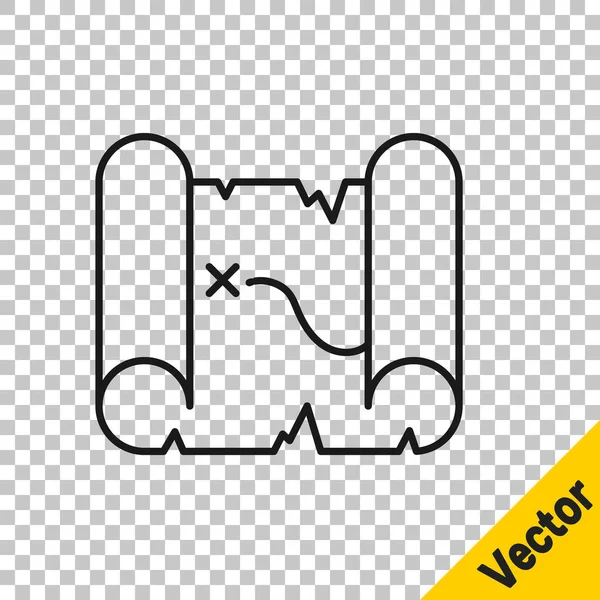 Svart Linje Pirate Skattkarta Ikon Isolerad Transparent Bakgrund Vektor — Stock vektor