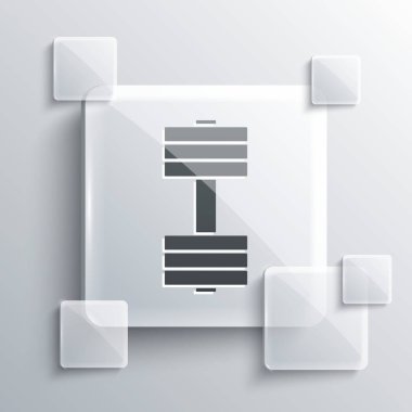 Grey Dumbbell simgesi gri arkaplanda izole edildi. Kas kaldırma ikonu, fitness halteri, spor aletleri, egzersiz yaban domuzu. Kare cam paneller. Vektör.