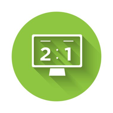 Beyaz Spor mekanik skorbordu ve uzun gölgeli görüntü simgesi. Yeşil daire düğmesi. Vektör.