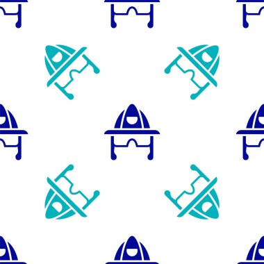 Mavi itfaiyeci kaskı ya da itfaiyeci şapkası ikonu beyaz arka planda izole edilmiş kusursuz desen. Vektör.