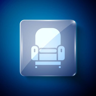 Beyaz Kol Koltuğu simgesi mavi arkaplanda izole edildi. Kare cam paneller. Vektör.