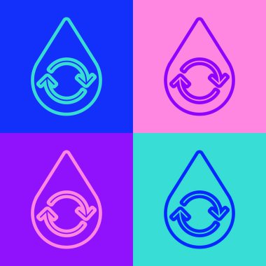 Pop sanat serisi temiz su simgesini renk arkaplanında izole eder. İşaret geri dönüşümlü bir damla su. Vektör İllüstrasyonu.