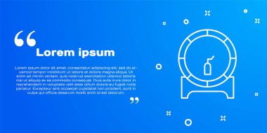 Askıda beyaz çizgi ahşap fıçı ve mavi arka planda izole edilmiş durdurma simgesi. Vektör İllüstrasyonu.