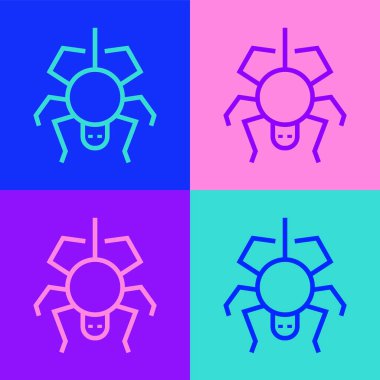 Pop sanat çizgisi Örümcek simgesi renk arkaplanında izole edildi. Mutlu Cadılar Bayramı Partisi. Vektör.