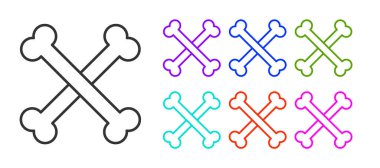 Siyah çizgi, beyaz arka planda izole edilmiş insan kemikleri ikonu. Simgeleri renklendirin. Vektör.