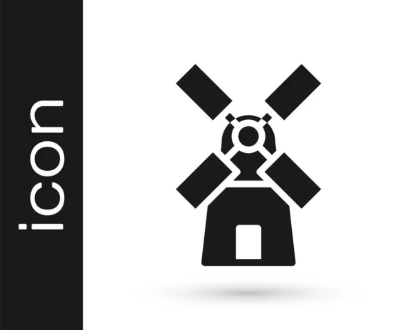 Schwarze Windmühle Symbol Isoliert Auf Weißem Hintergrund Vektor — Stockvektor