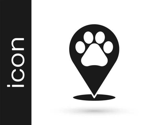 Puntero Mapa Gris Con Hospital Medicina Veterinaria Clínica Tienda Mascotas — Vector de stock