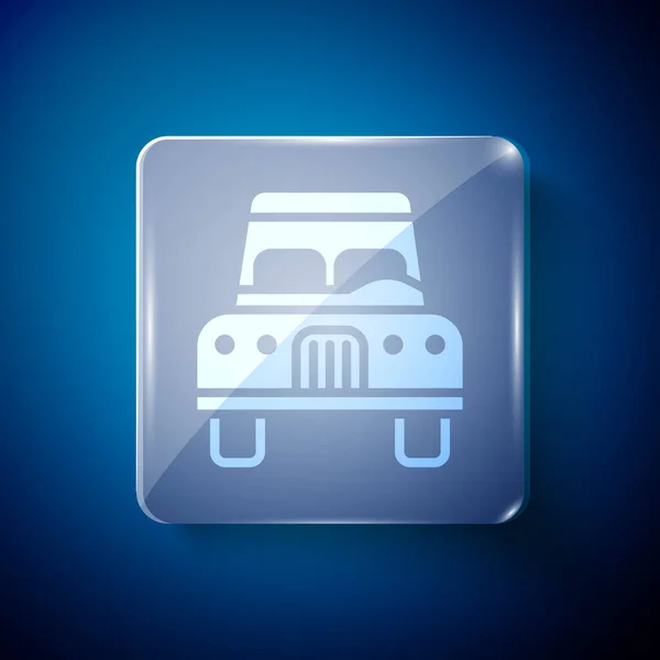 Λευκό Αυτοκίνητο Εικονίδιο Απομονώνονται Μπλε Φόντο Μπροστά Τετράγωνα Γυάλινα Πάνελ — Διανυσματικό Αρχείο