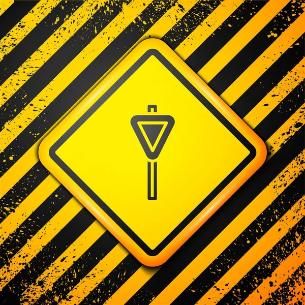 Señal Tráfico Black Road Icono Señal Aislado Sobre Fondo Amarillo — Vector de stock