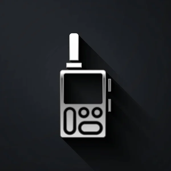 Silver Walkie Talkie Icon Isolated Black Background Portable Radio Transmitter — Stock Vector