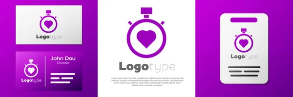 Logotype Coeur Dans Icône Centrale Chronomètre Isolé Sur Fond Blanc — Image vectorielle
