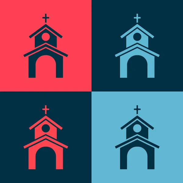 Pop Art Icône Bâtiment Église Isolé Sur Fond Couleur Église — Image vectorielle