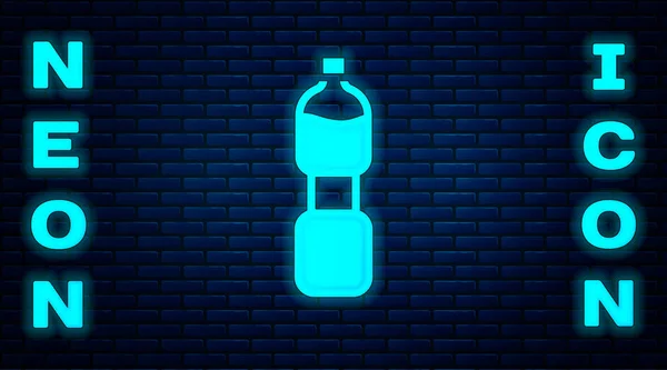 Gloeiende Neon Fles Water Pictogram Geïsoleerd Baksteen Muur Achtergrond Soda — Stockvector