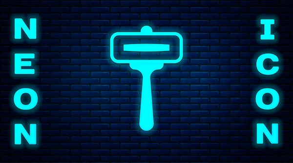 Glowing Neon Shaving Razor Icon Isolated Brick Wall Background Vector — Stock Vector