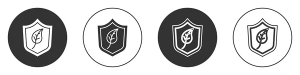 Escudo Preto Com Ícone Folha Isolado Fundo Branco Escudo Segurança — Vetor de Stock