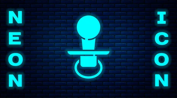Leuchtende Neon Baby Schnuller Symbol Isoliert Auf Backsteinwand Hintergrund Spielzeug — Stockvektor