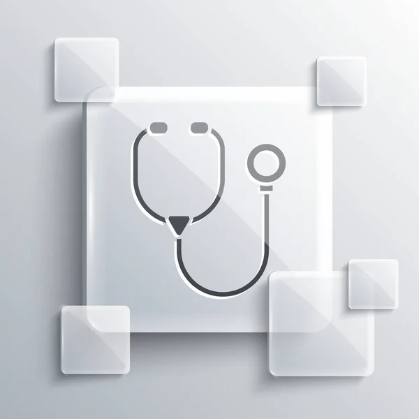 Grey Stethoscope Medical Instrument Icon Isolated Grey Background Square Glass — Stock Vector