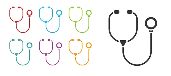Schwarzes Medizinisches Stethoskop Symbol Isoliert Auf Weißem Hintergrund Setzen Sie — Stockvektor