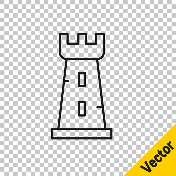 Icono Torre Del Castillo Línea Negra Aislado Sobre Fondo Transparente — Vector de stock