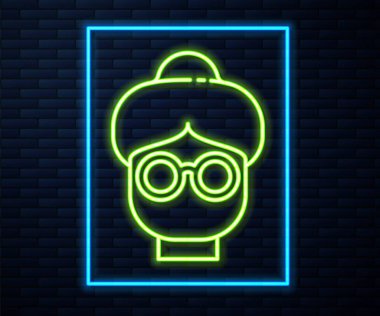 Parlayan neon hattı büyükanne ikonu tuğla duvar arkasında izole edilmiş. Vektör.