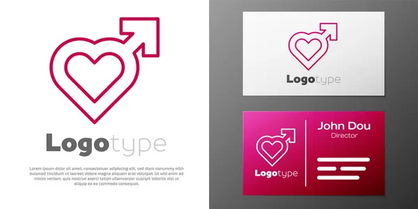 Logotyp Zeile Herz Mit Männlichem Geschlechtssymbol Auf Weißem Hintergrund Isoliert — Stockvektor