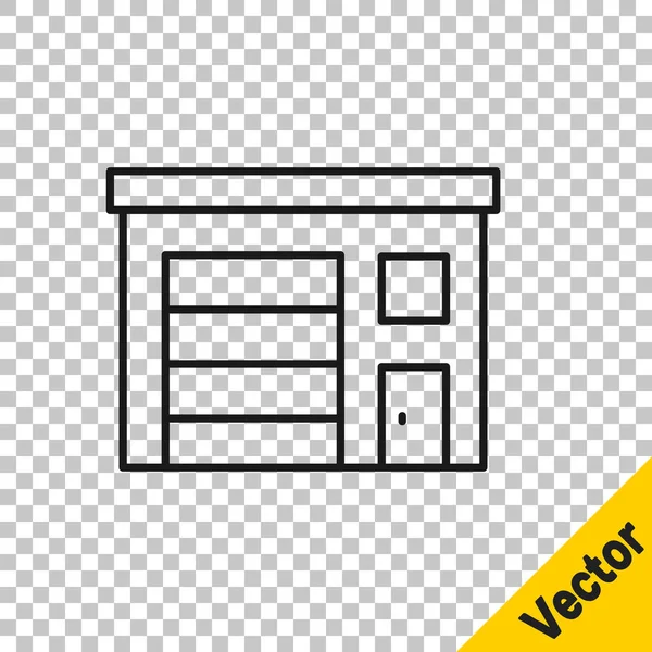 Schwarze Linie Gebäude Der Feuerwache Symbol Isoliert Auf Transparentem Hintergrund — Stockvektor