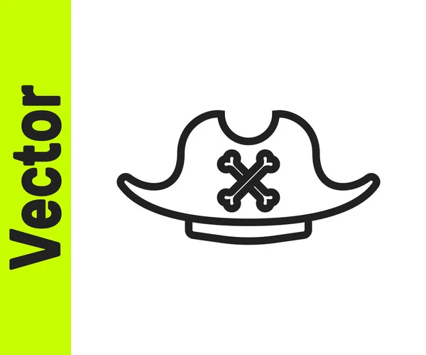 Черная Линия Пиратская Шляпа Значок Изолирован Белом Фоне Вектор — стоковый вектор