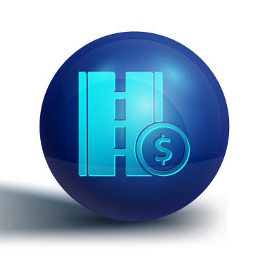 Blue Toll trafik levhası. Beyaz arkaplanda sinyal simgesi izole edildi. İşaretçi sembolü. Sokak bilgi tabelası. Yön tabelası. Mavi daire düğmesi. Vektör İllüstrasyonu.