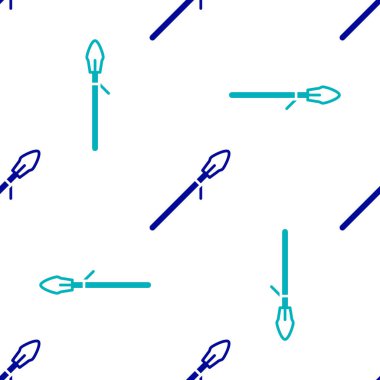 Mavi Ortaçağ mızrak ikonu beyaz arkaplandaki kusursuz deseni izole etti. Ortaçağ silahı. Vektör.