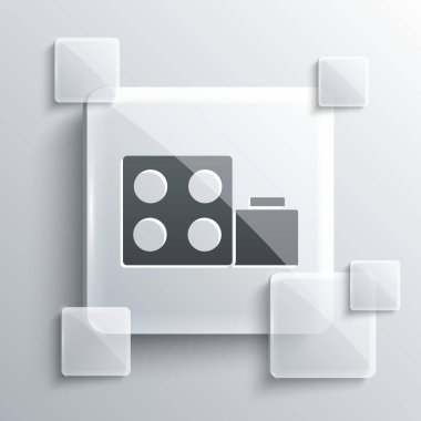 Gri arka planda izole edilmiş çocuk simgesi için gri oyuncak blokları. Kare cam paneller. Vektör.