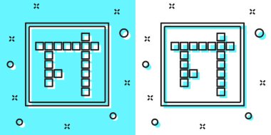 Yeşil ve beyaz arkaplanda siyah çizgi bingo simgesi izole edildi. Amerikan tombala oyunu için piyango biletleri. Rastgele dinamik şekiller. Vektör.