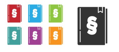 Siyah Yasa kitabı simgesi beyaz arkaplanda izole edilmiş. Yasal yargıç kitabı. Yargılama kavramı. Simgeleri renklendirin. Vektör.