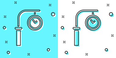 Siyah çizgi tren istasyonu ikonu yeşil ve beyaz arka planda izole edildi. Rastgele dinamik şekiller. Vektör.