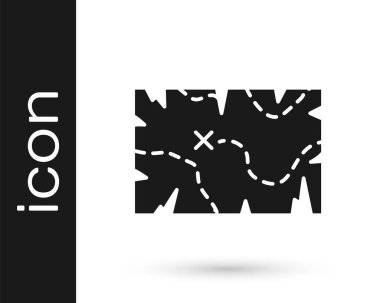 Siyah Korsan hazine haritası simgesi beyaz arkaplanda izole edilmiş. Vektör.