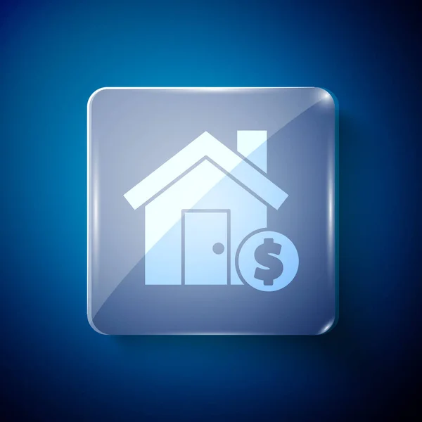 Bílý Dům Ikonou Dolar Symbol Izolované Modrém Pozadí Domov Peníze — Stockový vektor