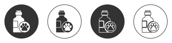 黑色宠物洗发水图标隔离在白色背景 宠物的照料标志 清洁狗的标志 圆形按钮 — 图库矢量图片
