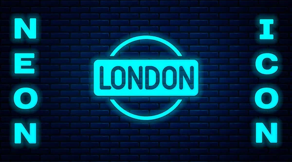 Lumineux Néon Icône Londres Signe Isolé Sur Fond Mur Briques — Image vectorielle