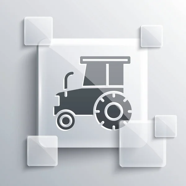 Grey Tractor Icon Isolated Grey Background Square Glass Panels Vector — Stock Vector