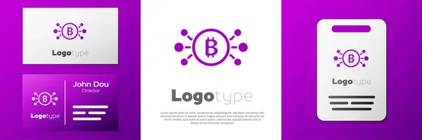 Logotyp Kryptowährung Bitcoin Kreis Mit Mikrochip Schaltung Symbol Isoliert Auf — Stockvektor