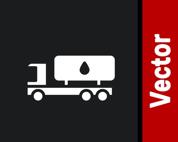 Weiße Tankwagen Ikone Isoliert Auf Schwarzem Hintergrund Öltanker Benzin Lkw — Stockvektor