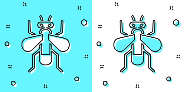 Zwarte Lijn Insect Vlieg Pictogram Geïsoleerd Groene Witte Achtergrond Willekeurige — Stockvector