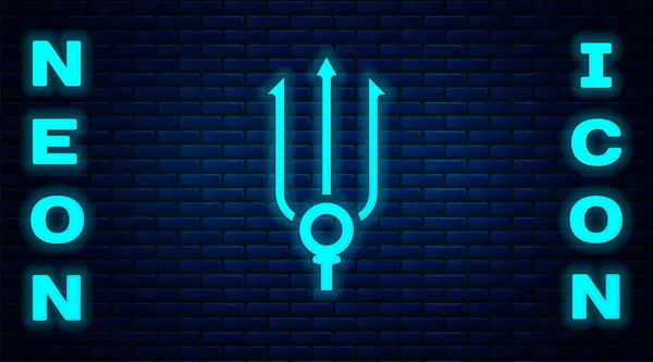 Glowing Neon Neptune Trident Icon Isolated Brick Wall Background Vector — Stock Vector