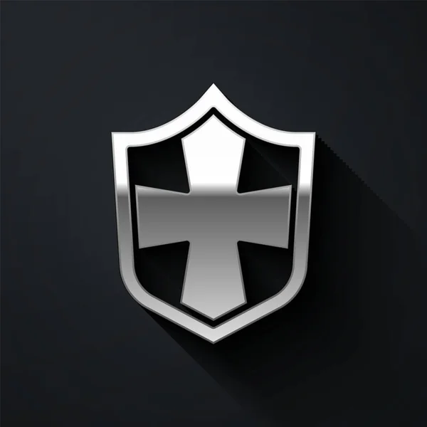 Icône Silver Shield Isolée Sur Fond Noir Panneau Garde Sécurité — Image vectorielle