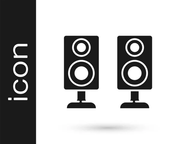 黑色立体声扬声器图标孤立在白色背景 音响系统扬声器音乐图标 音乐柱扬声器低音设备 — 图库矢量图片