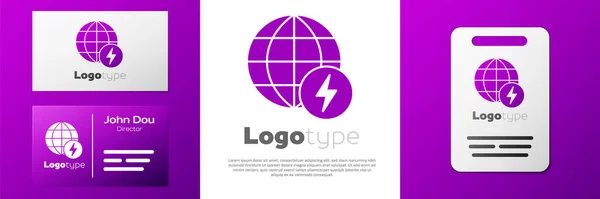 Logotype Global Energy Power Planet Flash Thunderbolt Icon Isolated White — Stock Vector