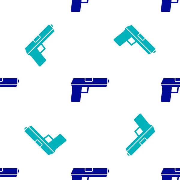 Голубой Пистолет Значок Оружия Изолированный Безseamless Узор Белом Фоне Полиция — стоковый вектор